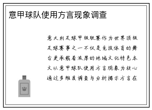 意甲球队使用方言现象调查